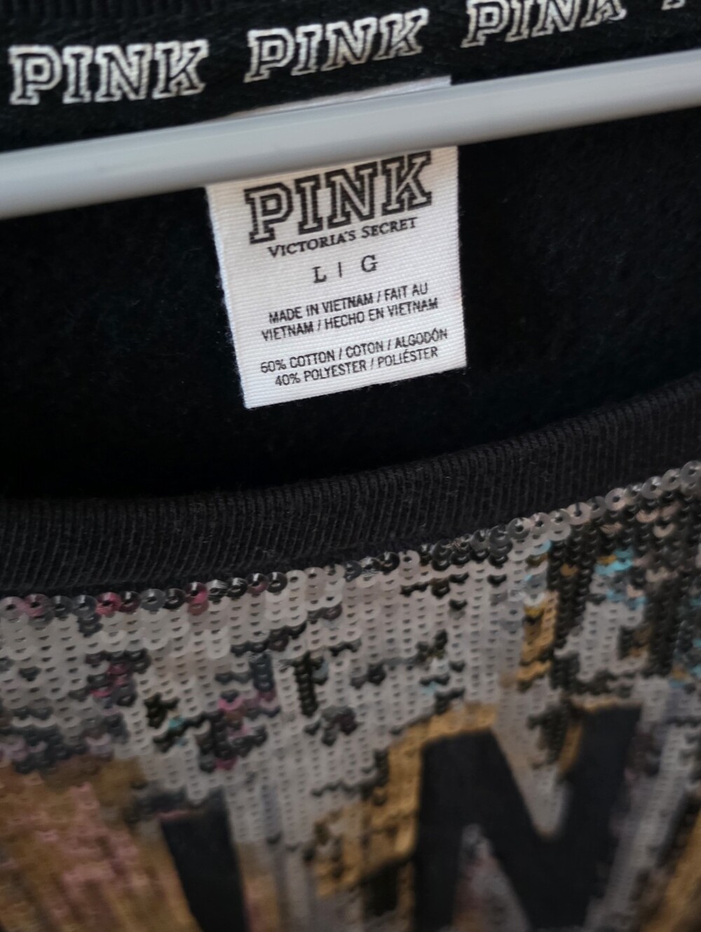 NWOT Victoria's Secret PINK silver sequin sweatshirt size Large - Picture 2 of 4